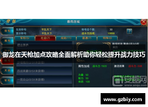 御龙在天枪加点攻略全面解析助你轻松提升战力技巧
